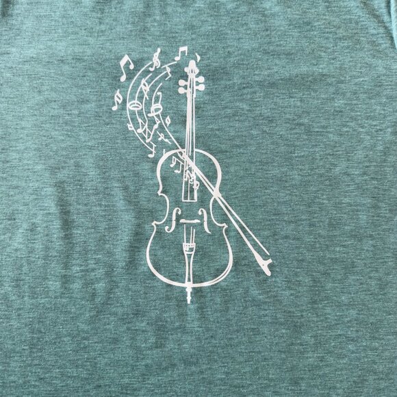 Violin Music Notes Graphic Tee Size XL Teal Short Sleeve Soft Stretch Calm Top - Picture 4 of 10